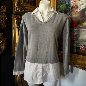 Adrianna Papell Gray and White Layered Top